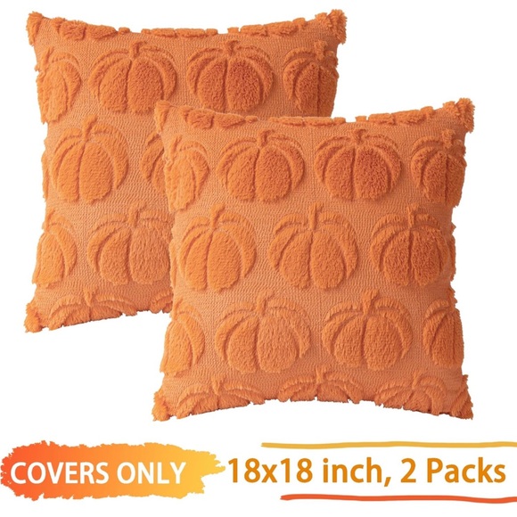 Set of 2 Pumpkin Fall Decorative Throw Pillow Covers 18"x18" - Picture 3 of 4